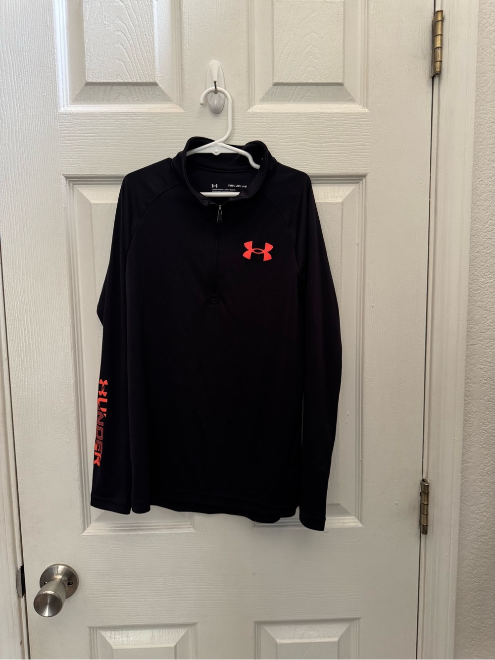 Under Armour Black Long-Sleeve 1/4 Zip Pullover with Neon Pink Logo